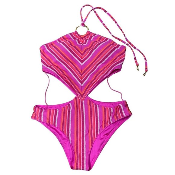 Trina Turk Sz 12 Swimsuit Marai Cut Out Maillot Pink Beach Resort Travel Boho - Picture 3 of 7